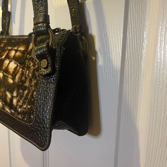 Coccinelle leather pony hair brown & beige shoulder bag with brown trim & strap - Picture 7 of 13